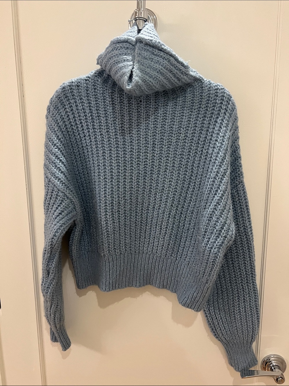 Zara Pale Blue Chunky Knit Hooded Sweater